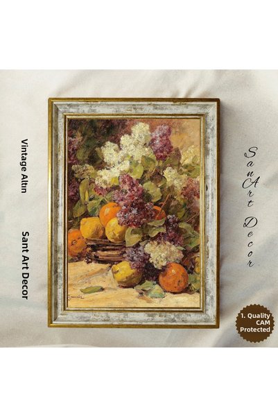 Sanart Εκτύπωση ελαιογραφίας με νεκρή φύση από λουλούδια και φρούτα, Πίνακας ...