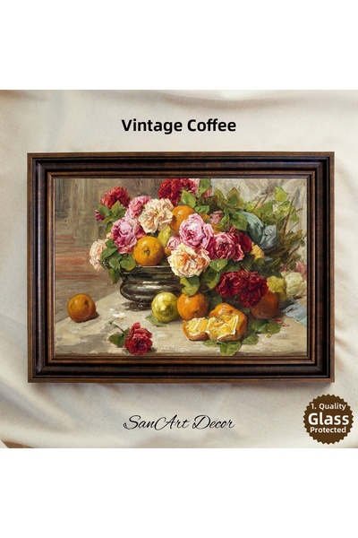 Sanart Floral Fruit Still Life Oil Painting Print, Framed Vintage Painting, A...