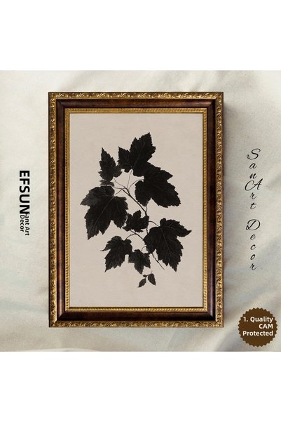 Sanart Βοτανική εικονογράφηση με μαύρα φύλλα, κορνιζαρισμένος vintage πίνακας...