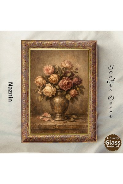 Sanart Buchet de trandafiri într-o vază de cupru, pictură artistică vintage, ...