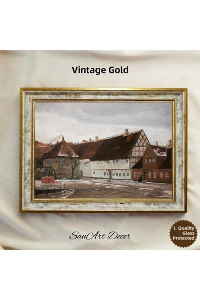 Sanart Case din saturi istorice, tablou vintage înrămat, imprimare în ulei, d...