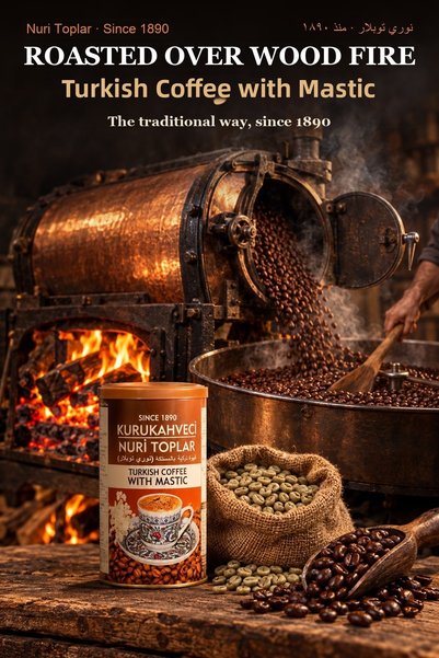 Nuri Toplar Kurukahveci Turkish Coffee with Mastic 250 g X 6 Tins - Roasted in Wood Fire