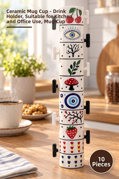 Yenilig 10 Ceramic Mugs – Drinkware, for Kitchen and Office Use, Mug Cup