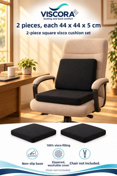 VISCORA Visco Seat Cushion and Back Support Set of 2 – Office Chair and Chair Cushion 44×44×5 cm