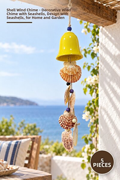 Yenilig 5 Pieces Seashell Bells - Decorative Wind Chime, Design with Seashell...