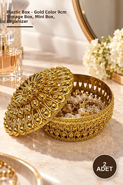 Yenilig 2 Plastic Boxes – Gold Color 9 cm Storage Box, Mini Box, Storage Box,...