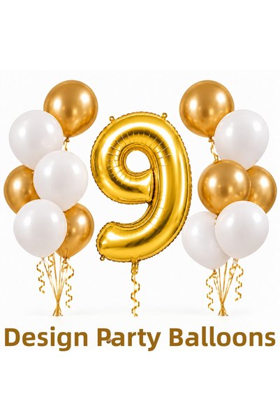 Dizayn Parti Evi 3-10 Years Old Gold White Birthday Balloon Set – Number Foil...