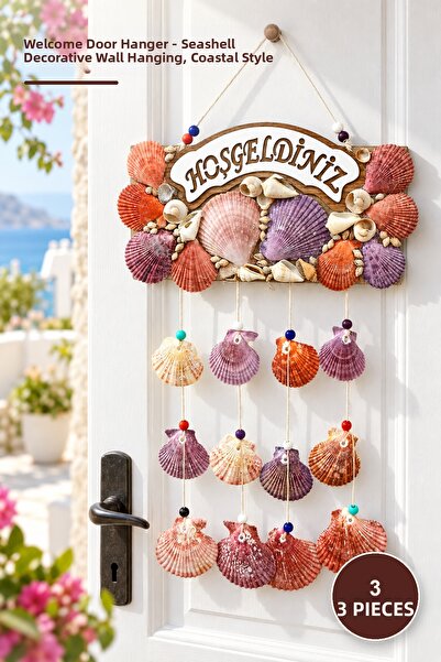 Yenilig 3 Pieces Welcome Door Ornament – Decorative Wall Ornament with Sea Sh...