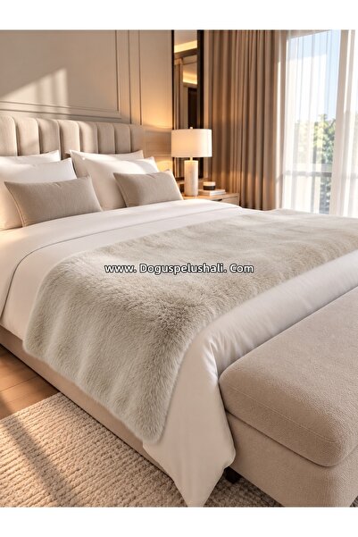 Doğuş Peluş Halı Ultra Soft Fuzzy Cream Plush Bed End Runner