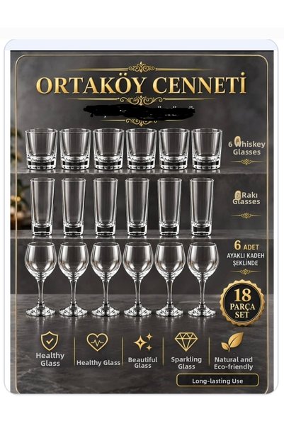 ORTAKÖYCENNETİ مجموعة من 18 قطعة من ويسكي راكي اسطنبول وكؤوس النبيذ