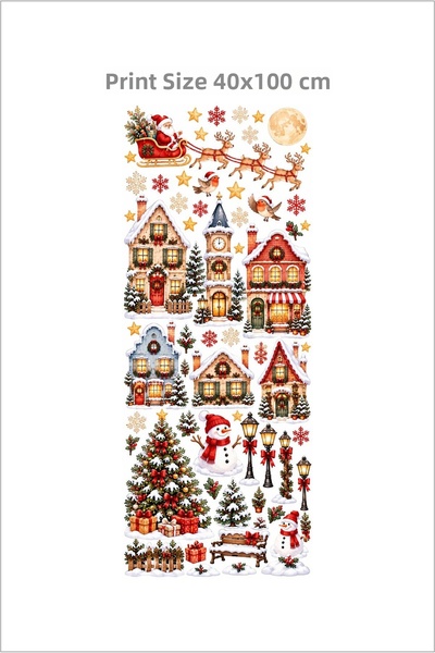 Piksel Grafik Snowy New Year Houses Design Santa Claus Set Wall and Glass Sticker Set - New Year Children's Room Window Sticker