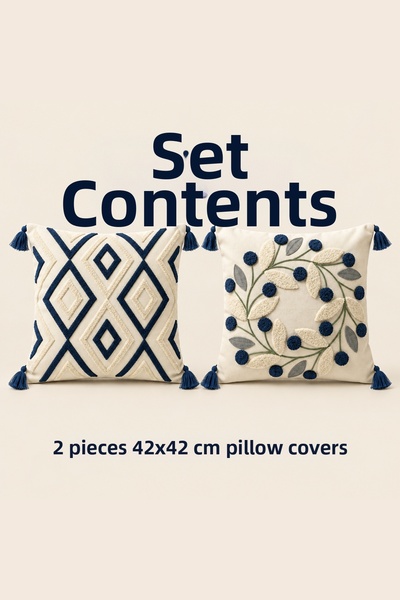 Destiva Home Geometric and Wreath Patterned Decorative Cushion Cover Set with...