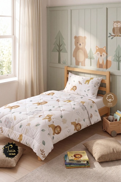 Talia Home Σετ ύπνου για μονό παιδί με μοτίβο Safari Cute Animals, 100% ΒΑΜΒΑ...