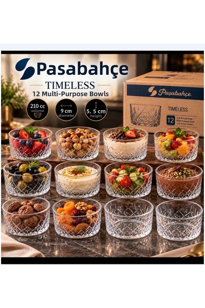 Paşabahçe Timeless Round Bowl 12 Pieces 210 Cc Volume 9 cm Opening 5.5 cm Len...