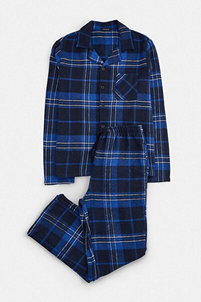 Trendyol Collection Navy Blue Regular Plaid Medium Thickness Shirted Woven Pa...