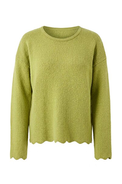 Trendyol Curve More Sustainable Yağ Green Skirt Hem Detailed Sweater Tbbaw27A...