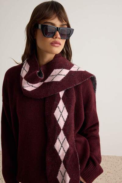 Trendyol Collection Plum Baklava Shawl Detailed Oversize Thick Knitwear Cardi...