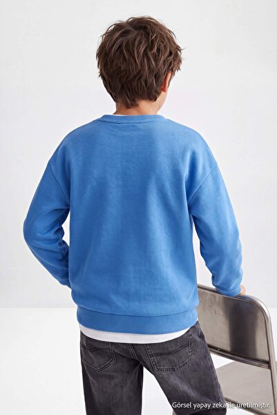 TRENDYOLKIDS Blue Boy's Thick Fleece Lined Knitted Sweatshirt Tkdaw27Sw00088