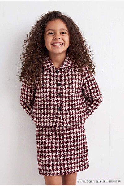 TRENDYOLKIDS Roter Tweed-Mädchenrock mit flachem Webmuster TKDAW27ET00010