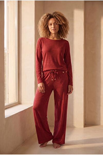 Katia&Bony Kadın Rahat Kesim Bol Paça Pantolon Bordo