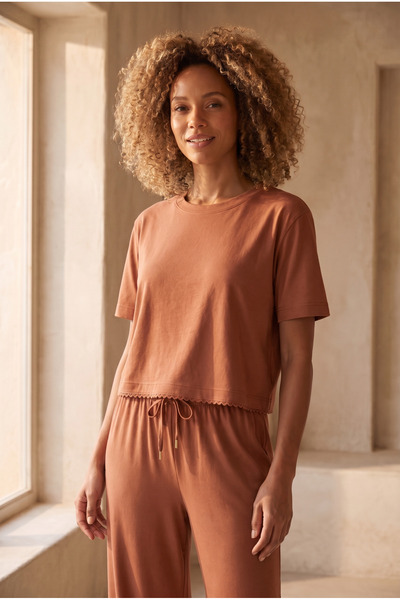 Katia&Bony Γυναικείο κοντομάνικο Crop Top Moka
