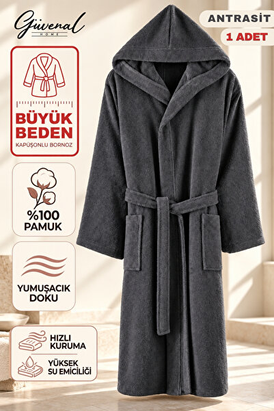 Güvenal İKLİM | Kutulu Premium Kapüşonlu %100 Pamuk Bornoz | Kadın Bornoz | E...