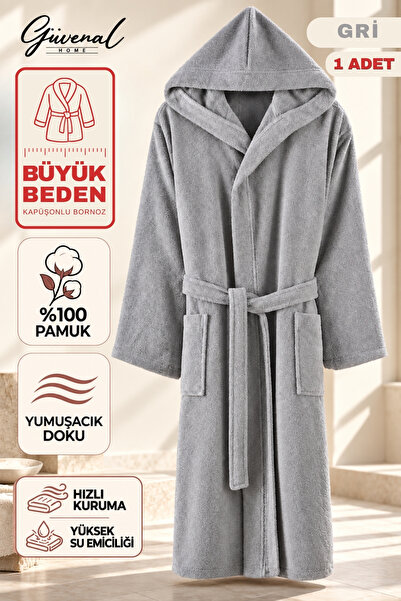 Güvenal İKLİM | Kutulu Premium Kapüşonlu %100 Pamuk Bornoz | Kadın Bornoz | E...