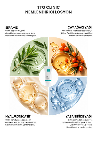 TTO Nemlendirici Losyon Cilt Bariyeri Desteği 200 ml Seramid, Çay Ağacı Yağı ve Centella Clinic