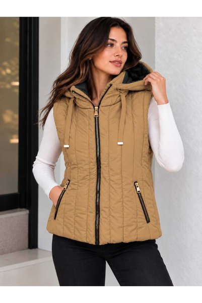 GİYİYORUM Women's Hooded Quilted Puffer Vest