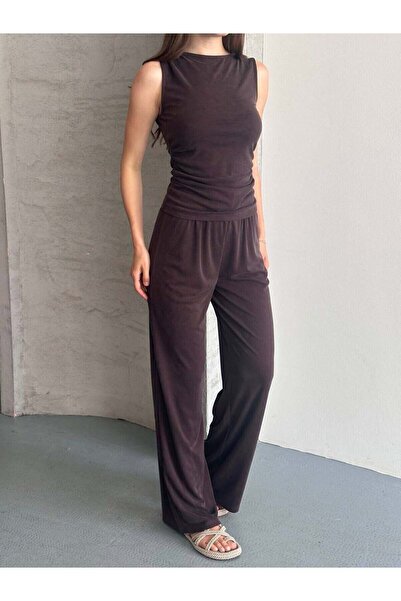 HKT HAK TEKSTİL Modal Pike Gathered Slim Trousers and T-Shirt Set