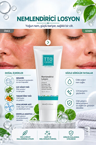 TTO Nemlendirici Losyon Cilt Bariyeri Desteği 200 ml Seramid, Çay Ağacı Yağı ve Centella Clinic