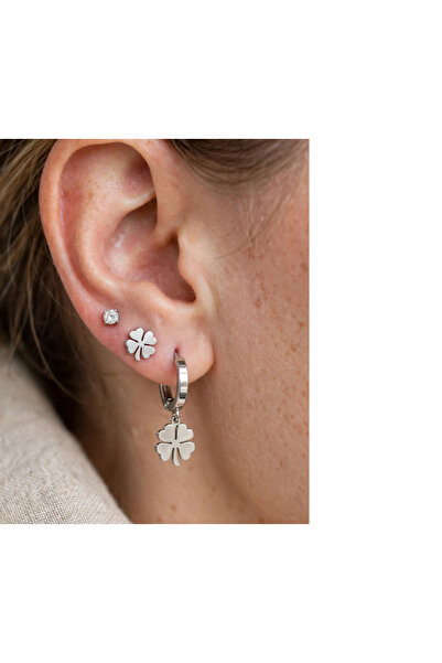 zerzembe Set of 6 Clover and Zircon Stone Earrings Made of Stainless Steel, F...