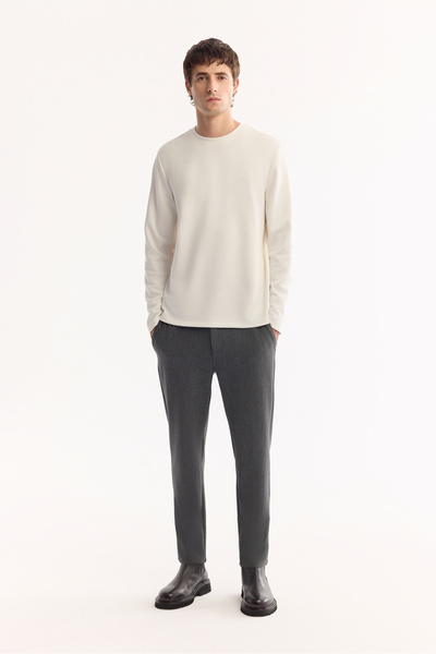 Avva Men's Anthracite Slim Fit Trousers with Elastic Sides, Viscose Blend A52...