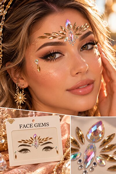 BearPear Gold Elegance – Kristal Detaylı Yapışkanlı Yüz Mücevheri Face Gems Y...