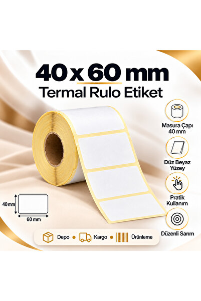 Genel Markalar 40x60 mm Rulo Ribonsuz Termal Barkod Etiketi 40 mm Masura 1000...