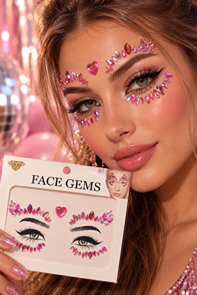 BearPear Fuşya Kendinden Yapışkanlı Kristal Yüz Makyaj Aksesuarı Face Gems