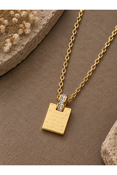 serelya 316L Steel Chain Gold Color Zircon Stone Love Letter Necklace