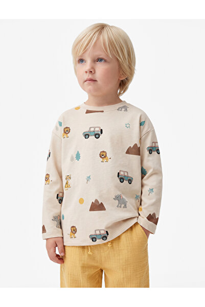 Koton Printed Oversize Cotton Crew Neck Long Sleeve T-Shirt