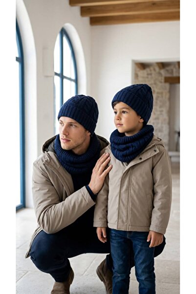 Gönülden Tasarım Father and Child Beret and Neck Collar Combination Soft Face...