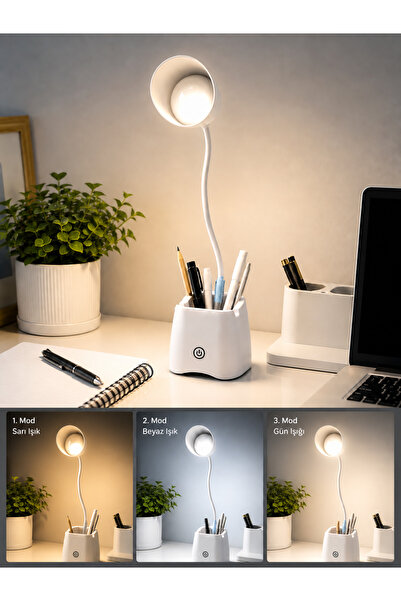 ARVALE 3 Modlu LED Masa Lambası ve Kalemlik – Esnek Boyunlu Dokunmatik Çalışm...