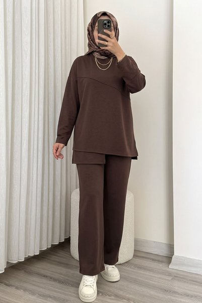 Generic Brand Ön Hareket Detail Trouser Suit - Brown