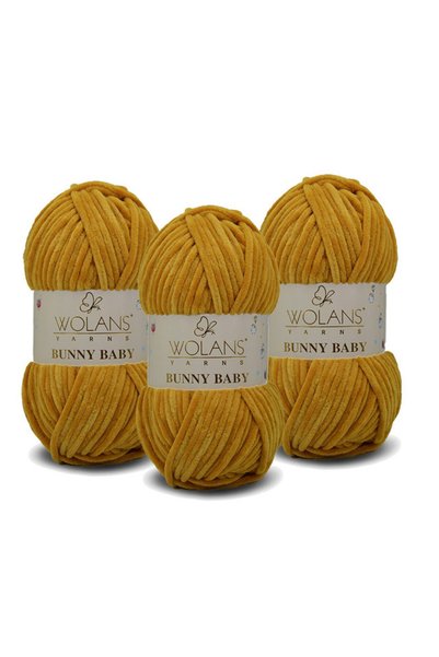 WOLANS Bunny Baby Velvet Knitting Yarn 472 Mustard - Pack of 3