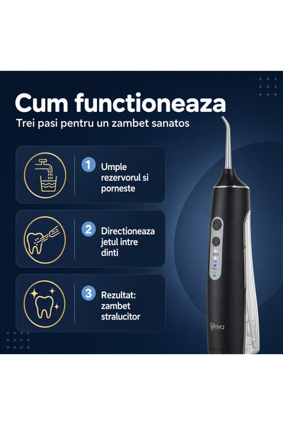 WOYA Irigator Bucal pentru Dus Bucal Portabil, Woya® WH100, IPX7, 8 Duze, 6 Programe, 2000mAh, Negru