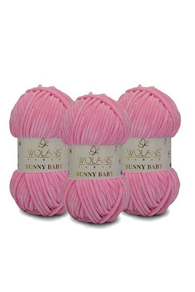 WOLANS Bunny Baby Velvet Knitting Yarn 406 Dark Pink - Pack of 3