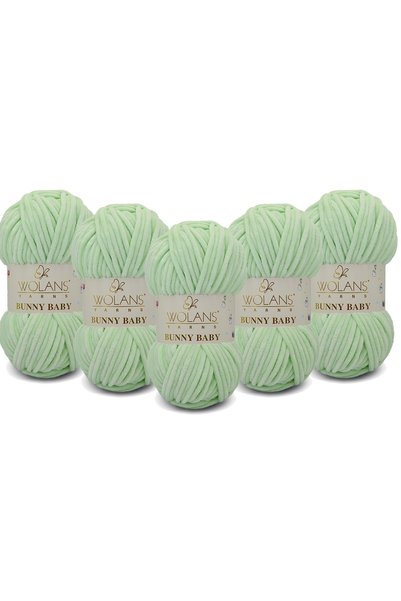 WOLANS Bunny Baby Velvet Knitting Yarn 423 Mint Green - Pack of 5