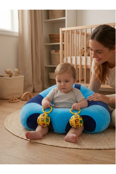 BEBEYATMAZ Blue-Navy Blue Baby Sleeping Cushion with Toys, Baby Sitting Suppo...