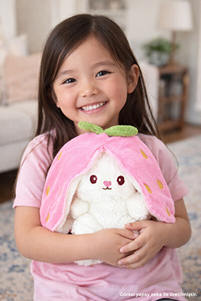 HARİKA PELUŞ FABRİKASI 18 cm Rabbit with Strawberry Bag Special for Lover