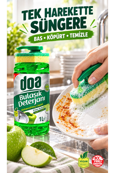 Doa Sıvı Bulaşık Det. Süngerli Elma Kokulu 1000 ml