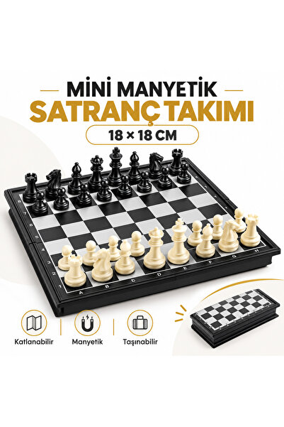 e-life shop Mini Manyetik Satranç Takımı 18 cm Katlanabilir Taşınabilir Seyah...