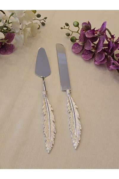 alya home aksesuar Feather Model Cake Serving Spoon Set Silver